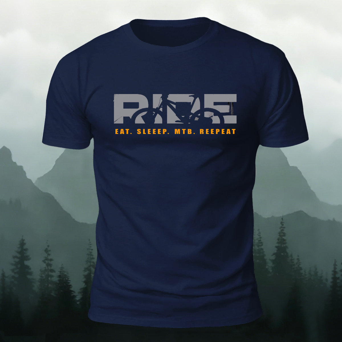 Ride Print Minimalist Style Breathable Material T-Shirt Navy