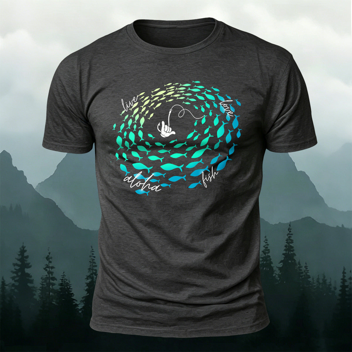Stylish Fishing-Print Soft-Touch Cotton T-Shirt