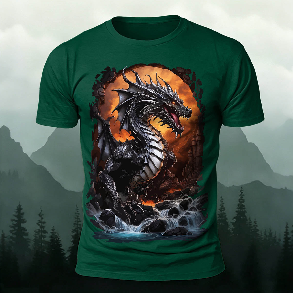 Rampaging Dinosaur Printed Casual Crew Neck T-Shirt