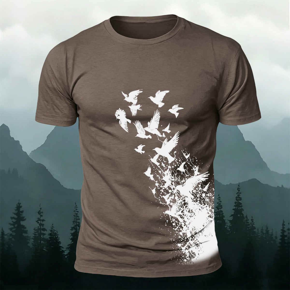 Flying Birds Print Casual 100% Cotton T-Shirt