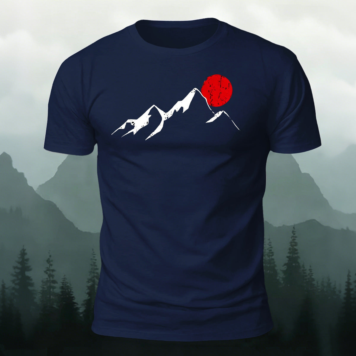 Sunrise Pattern Outdoor Casual Premium Cotton T-Shirt Navy