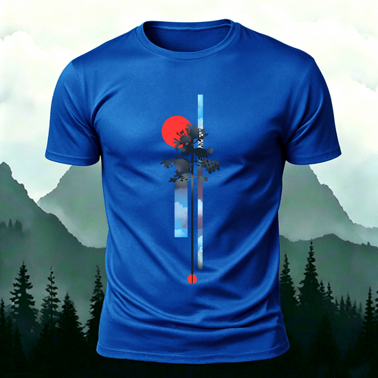 Tree Pattern Natural Outdoor Premium Cotton Tee Blue