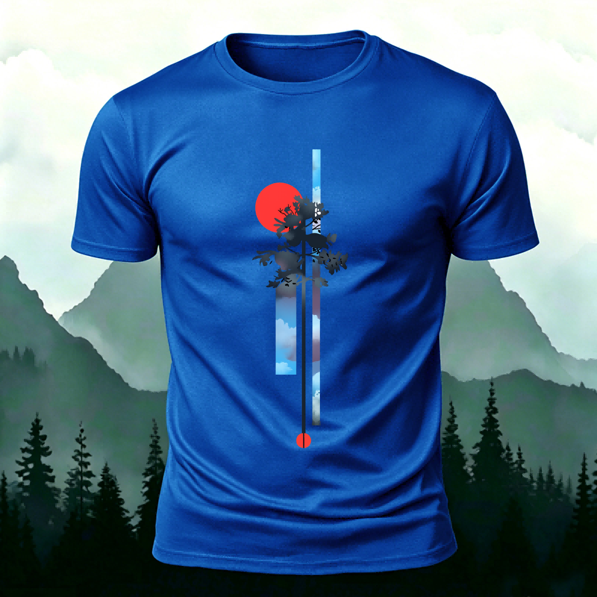 Tree Pattern Natural Outdoor Premium Cotton Tee Blue