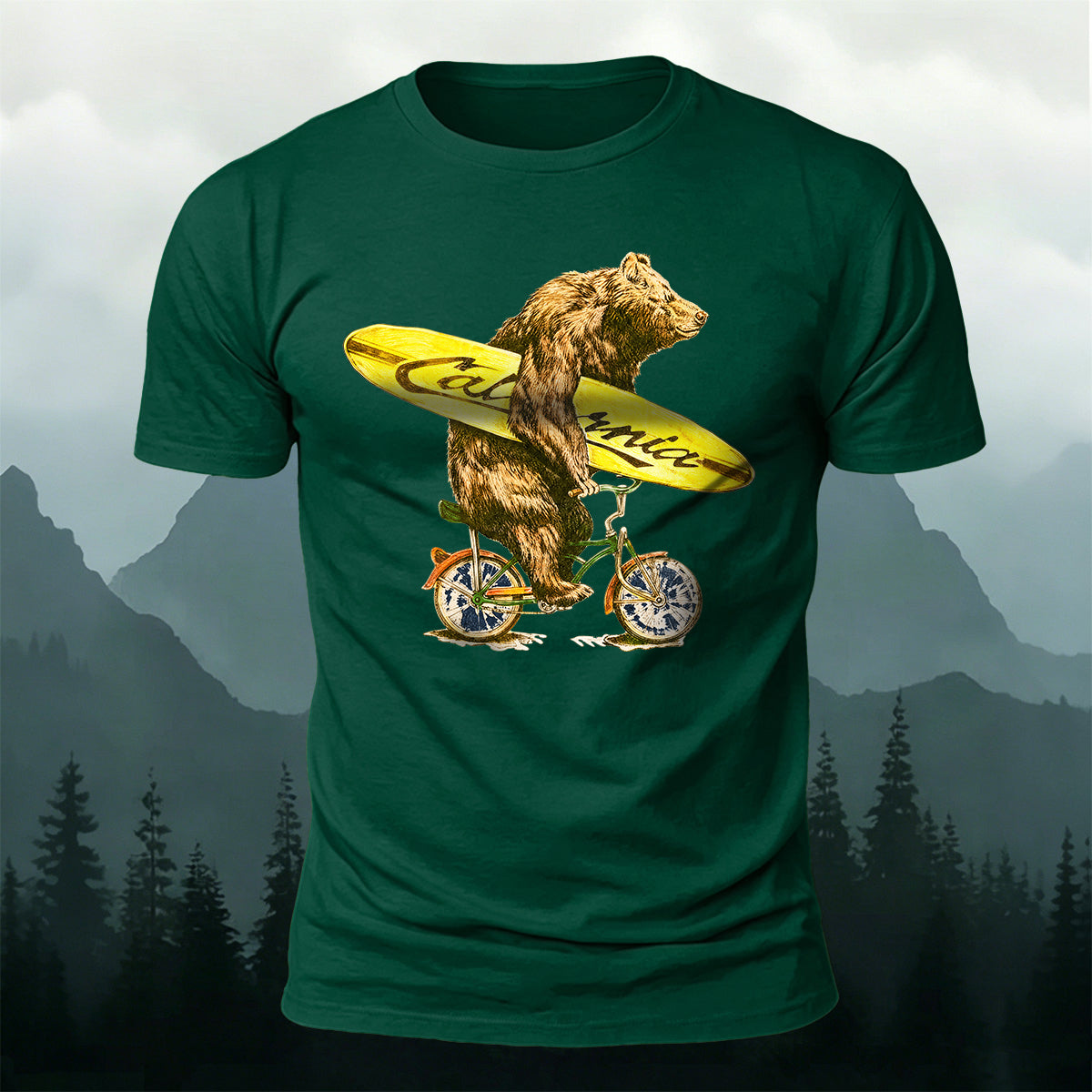 Fun Bear Cycling Surfing Outdoor Premium Cotton Tee