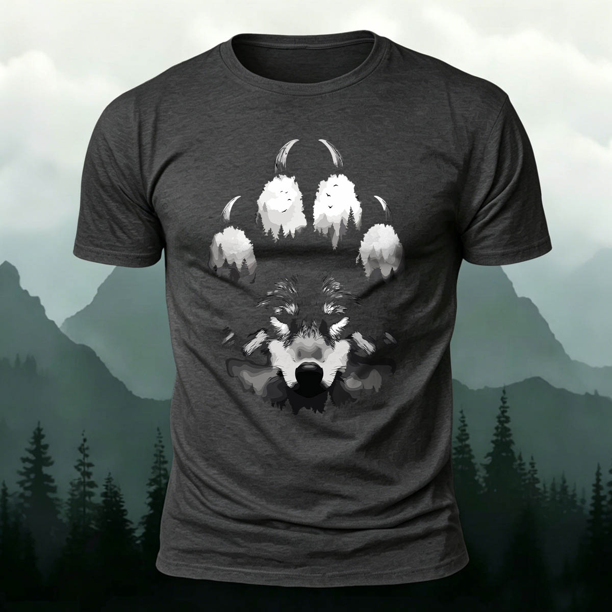 Creative Wolf Claw and Wolf Head Print  Cotton T-Shirt