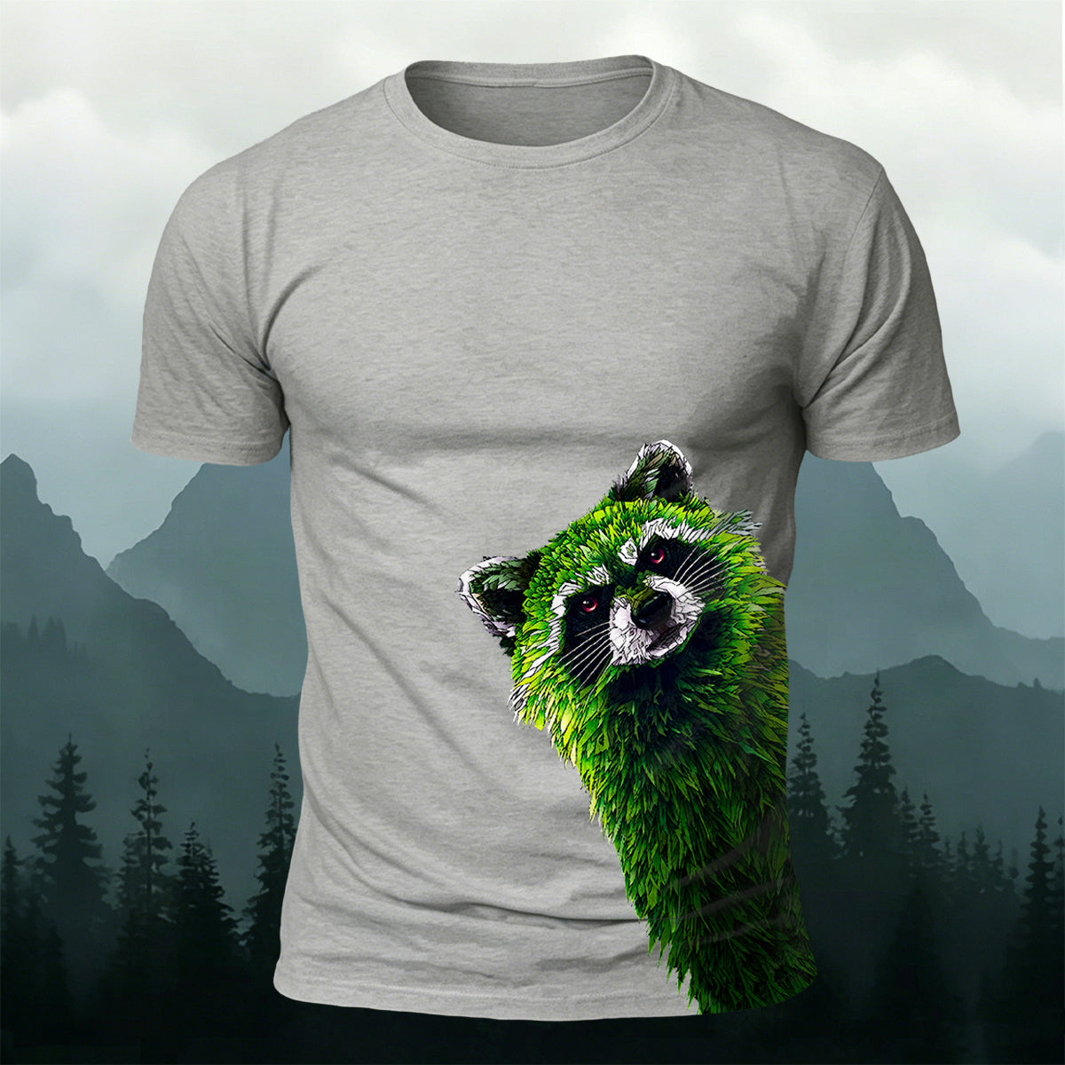 Raccoon Peeking Through the Trees Print Versatile Outdoor Tee