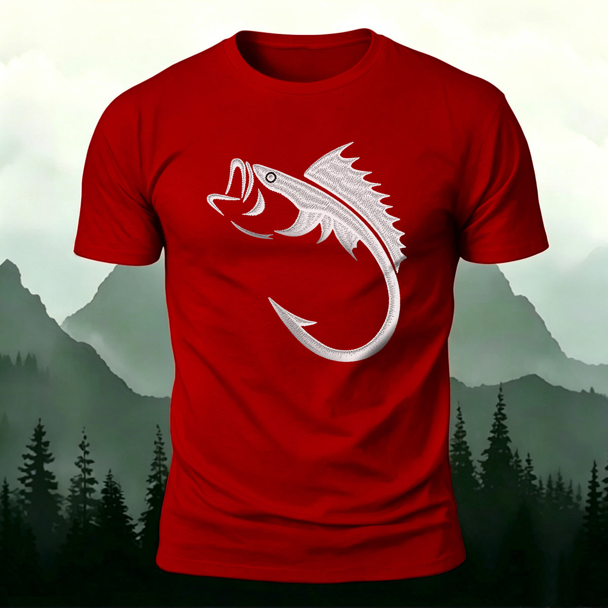 Fishbone Illustration Embroidered 100% Cotton Tee