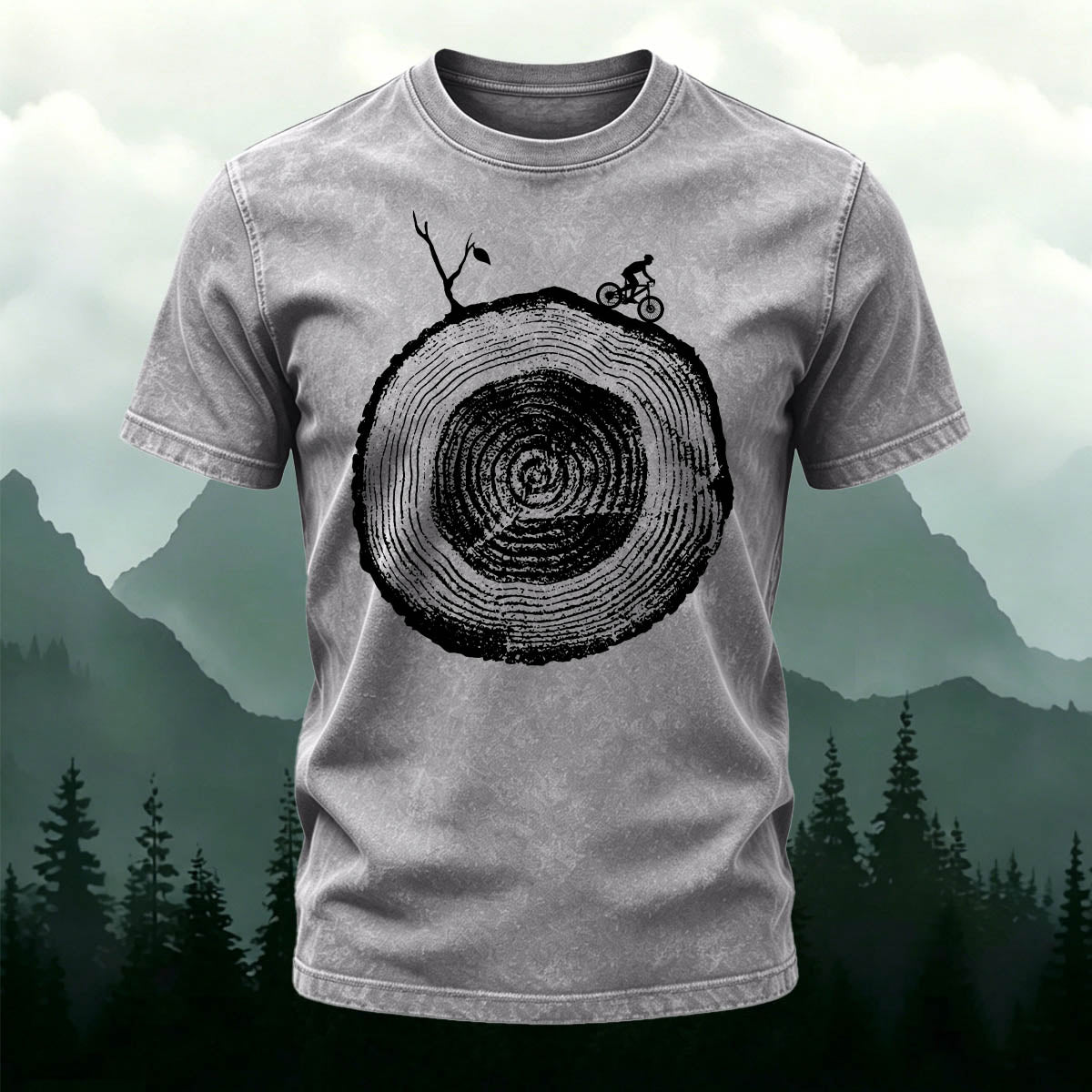 Artistic Tree Root Cycling Casual Washed Cotton Tee