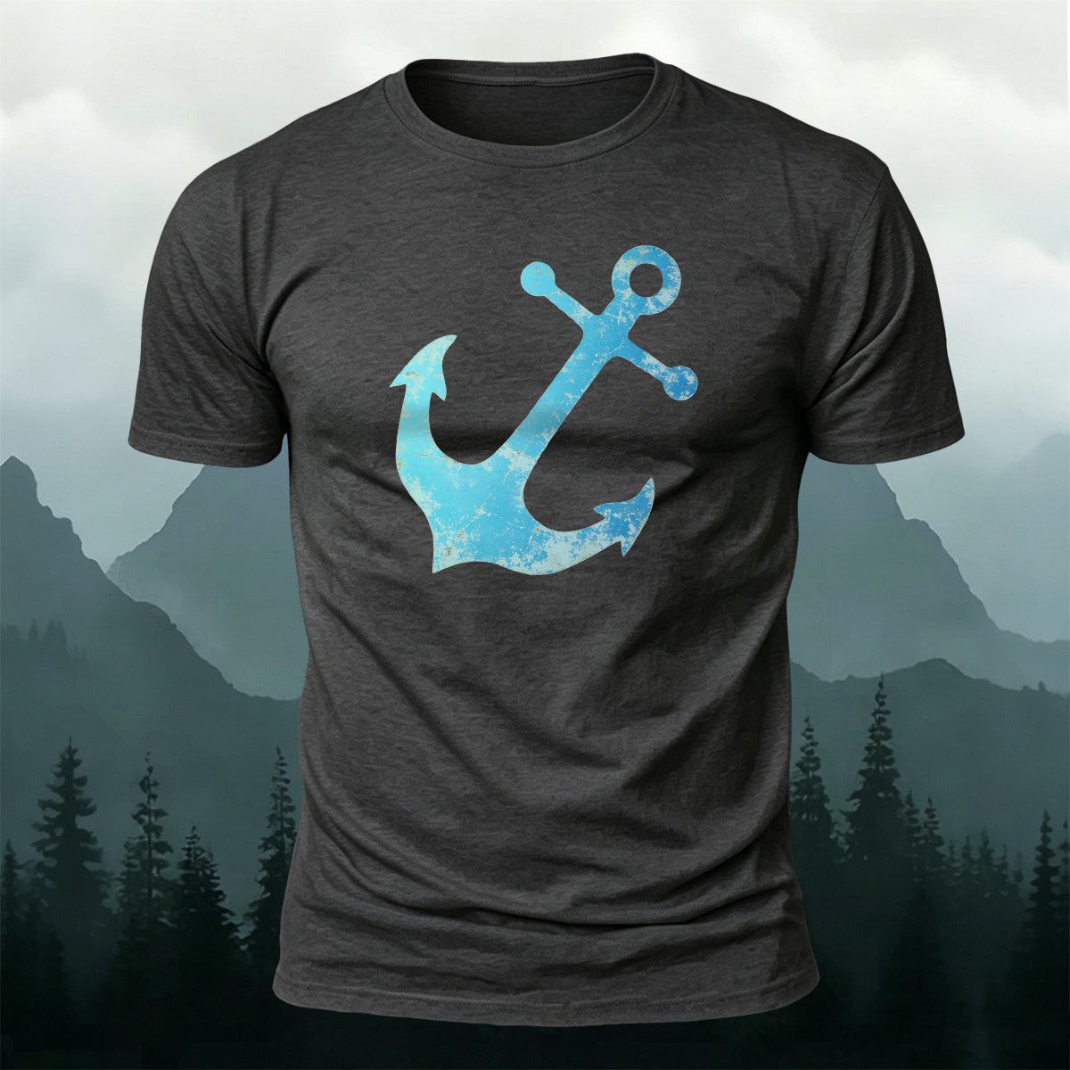 Vintage Blue Anchor Outdoor Casual Cotton T-Shirt