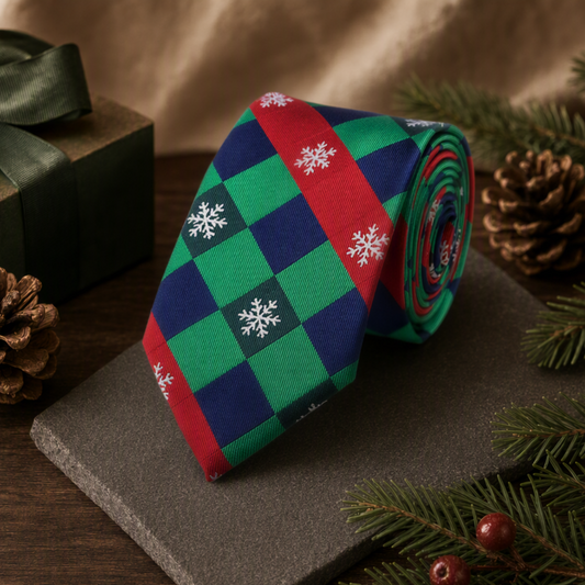 Jacquard Snowflake Plaid Holiday Stripe Necktie