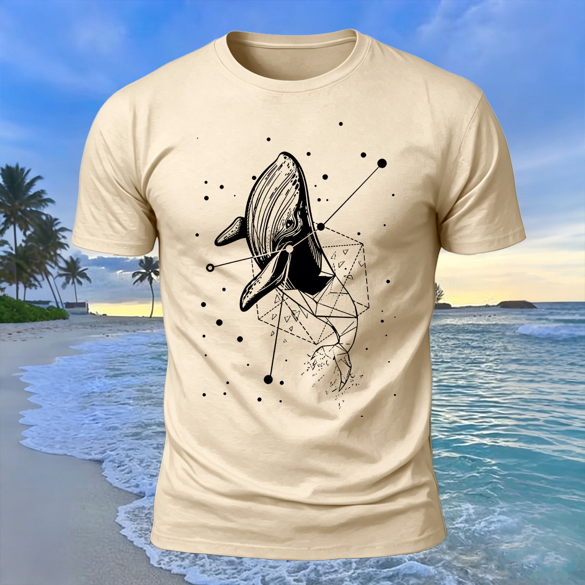 Whale Geometric Print 100% Cotton Soft-Touch T-Shirt