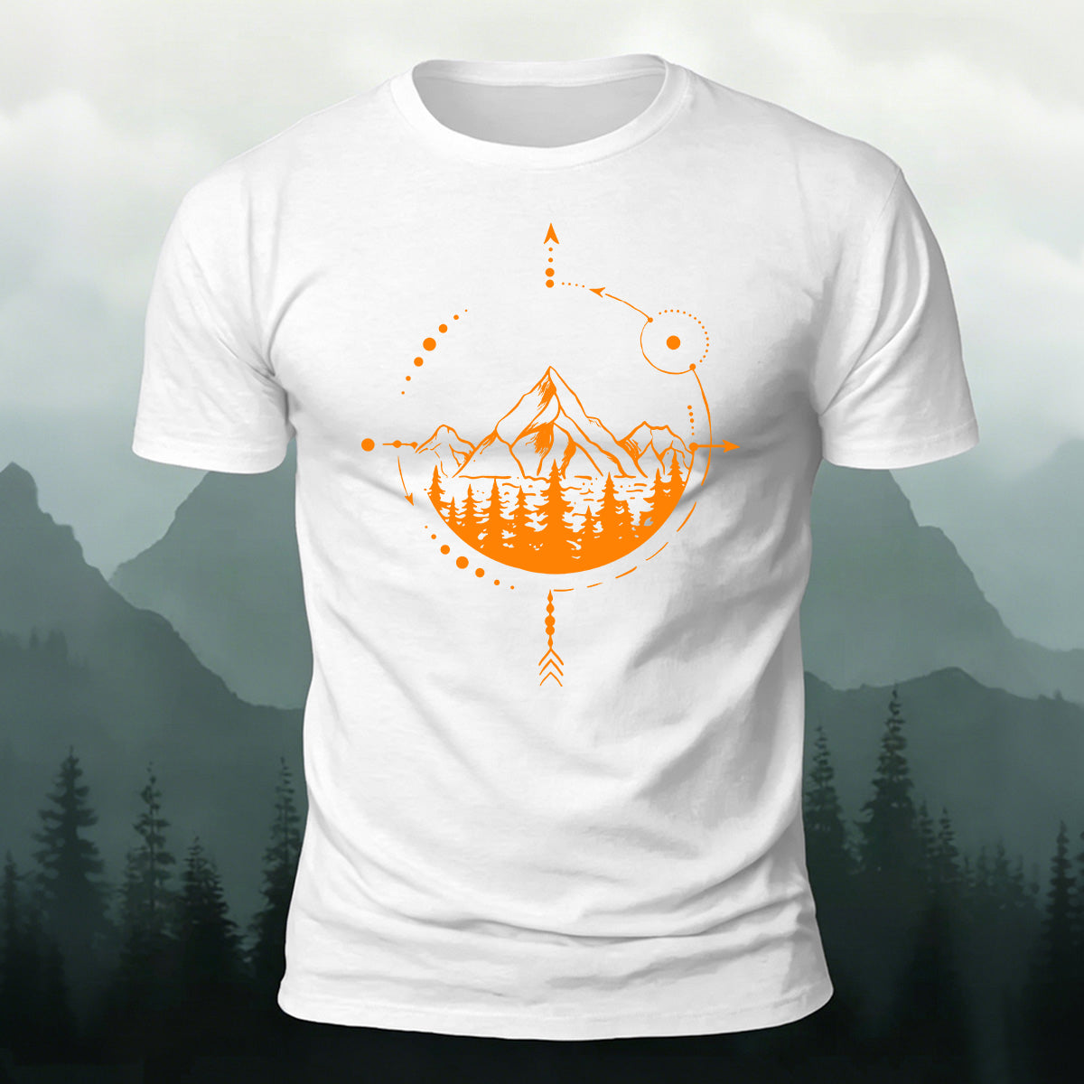 Mountain and Forest Print Combed Cotton Casual T-Shirt