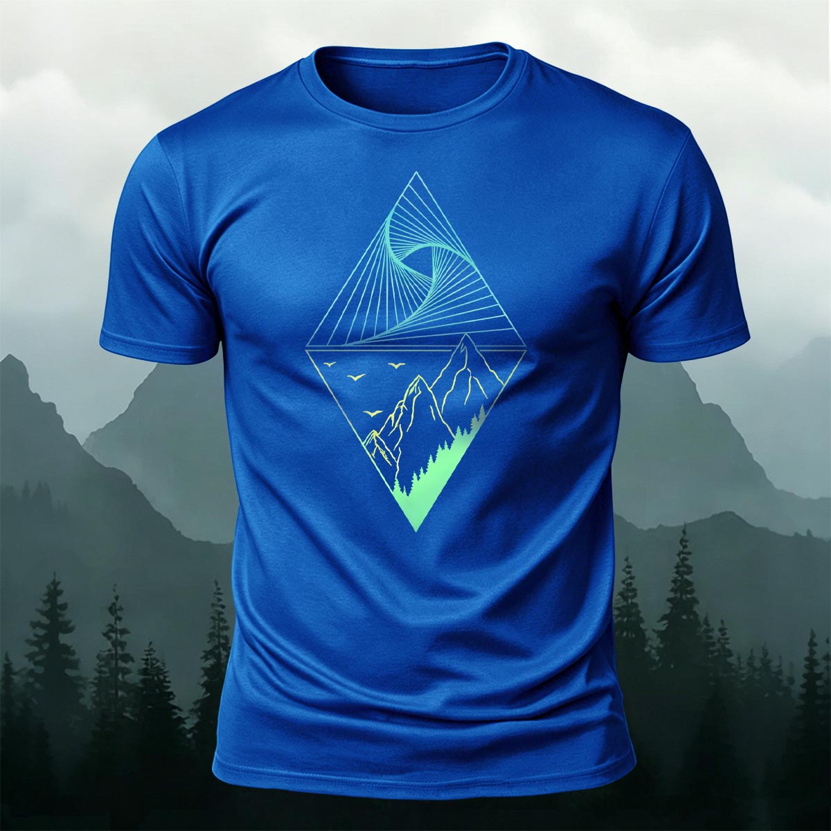 Mountain Geometric Pattern Casual 100% Cotton T-Shirt