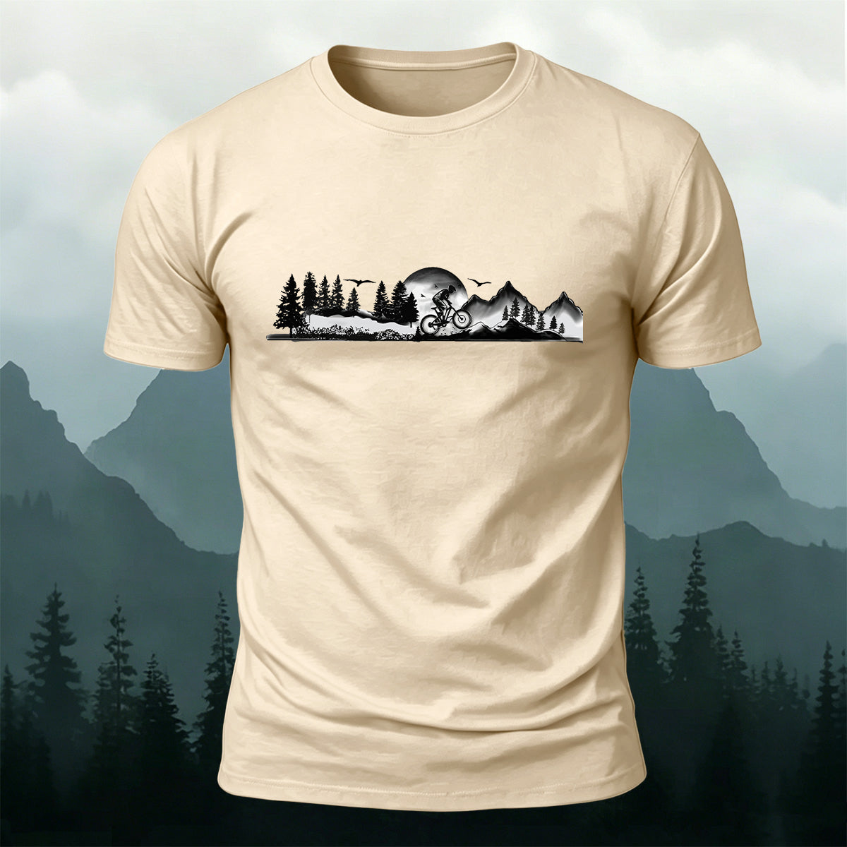 Forest Ride Chest-Print 100% Cotton Skin-Friendly T-Shirt