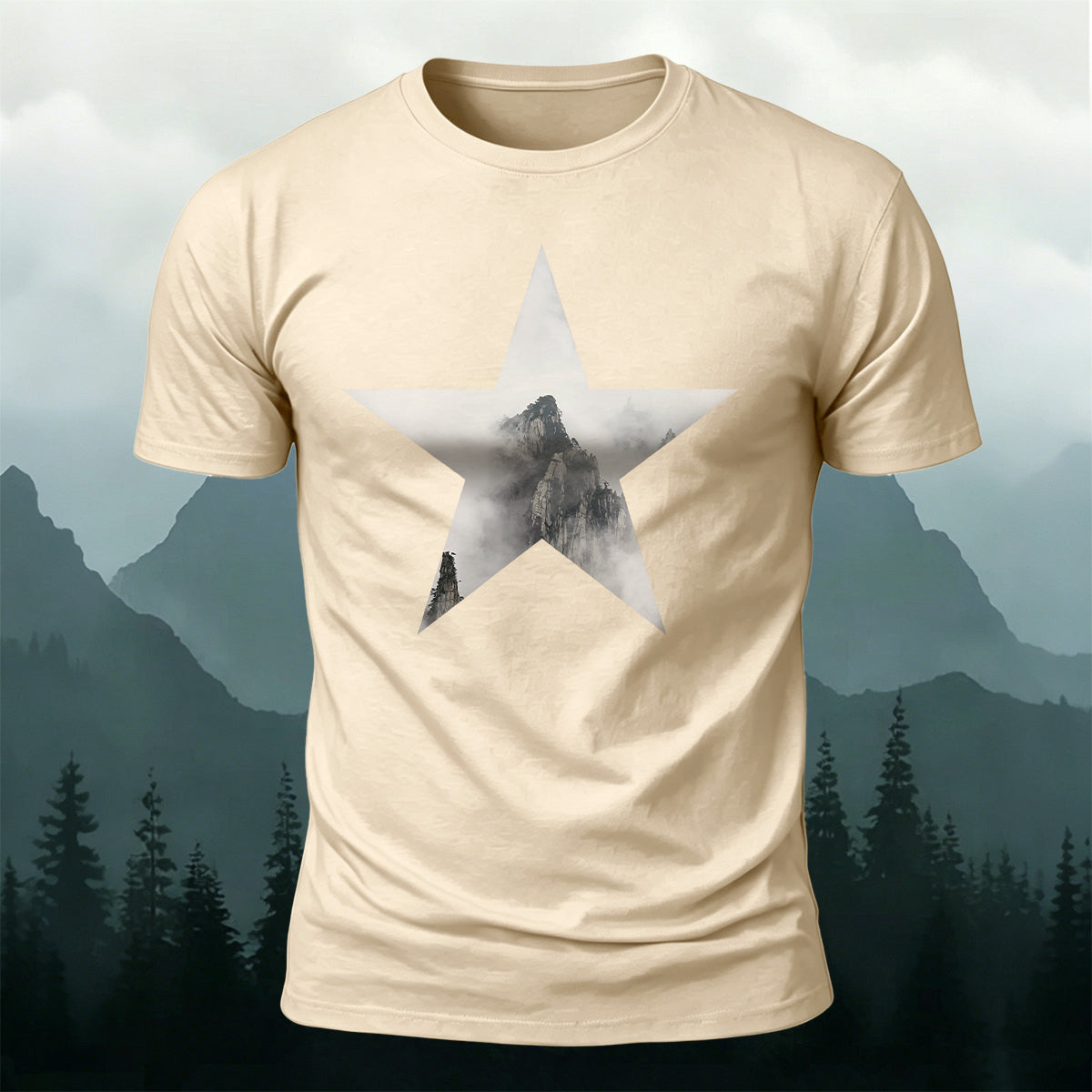 Five-Pointed Star Forest Casual Cotton T-Shirt
