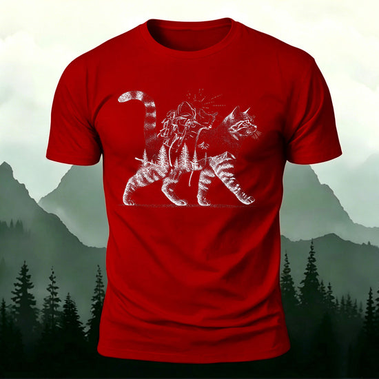 Scenic Kitten Pattern Premium Cotton Comfortable T-shirt Red