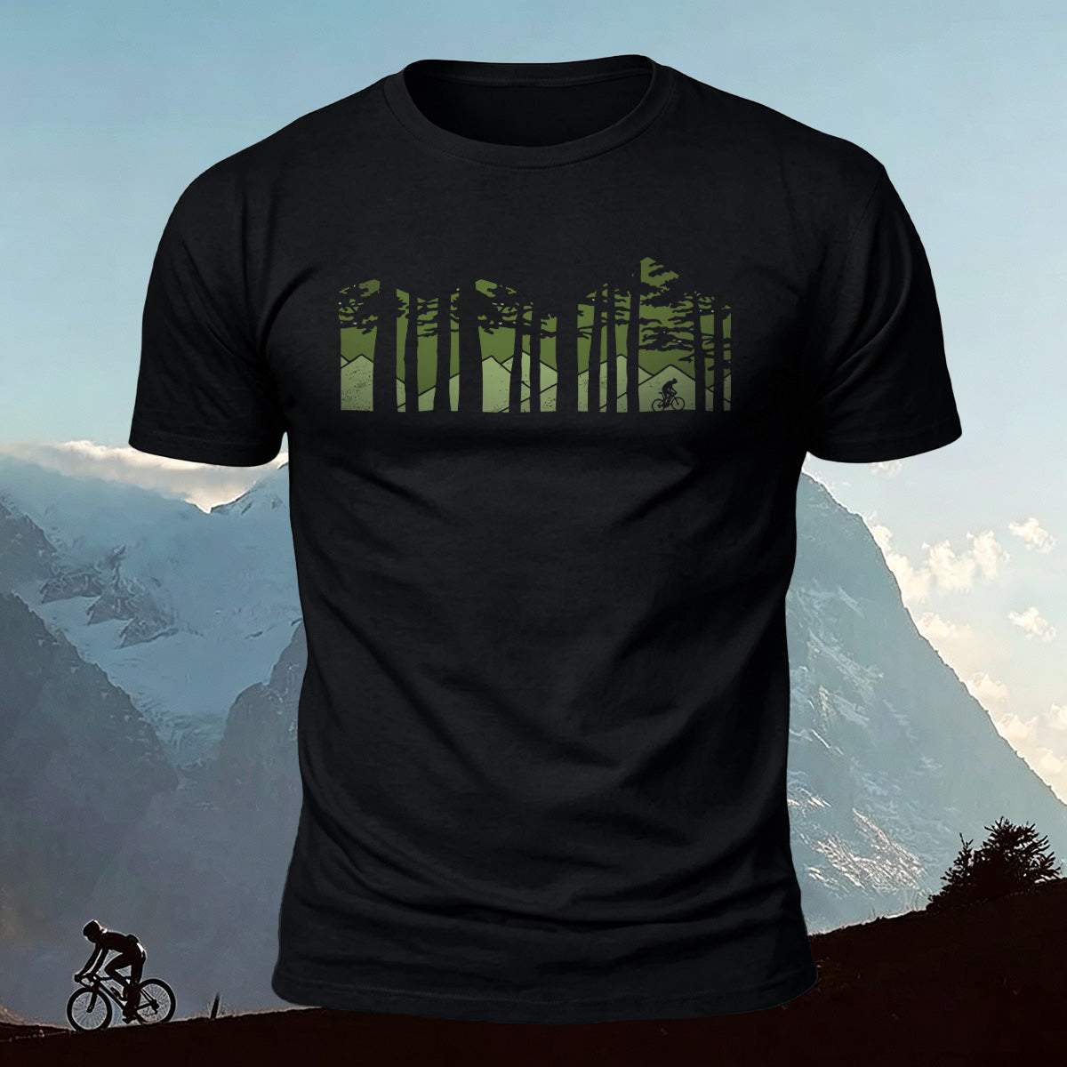 Forest Cycling Nature Casual Premium Cotton T-Shirt Black
