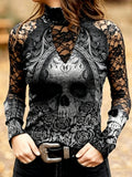 Lace Skull Print Women's T-shirt