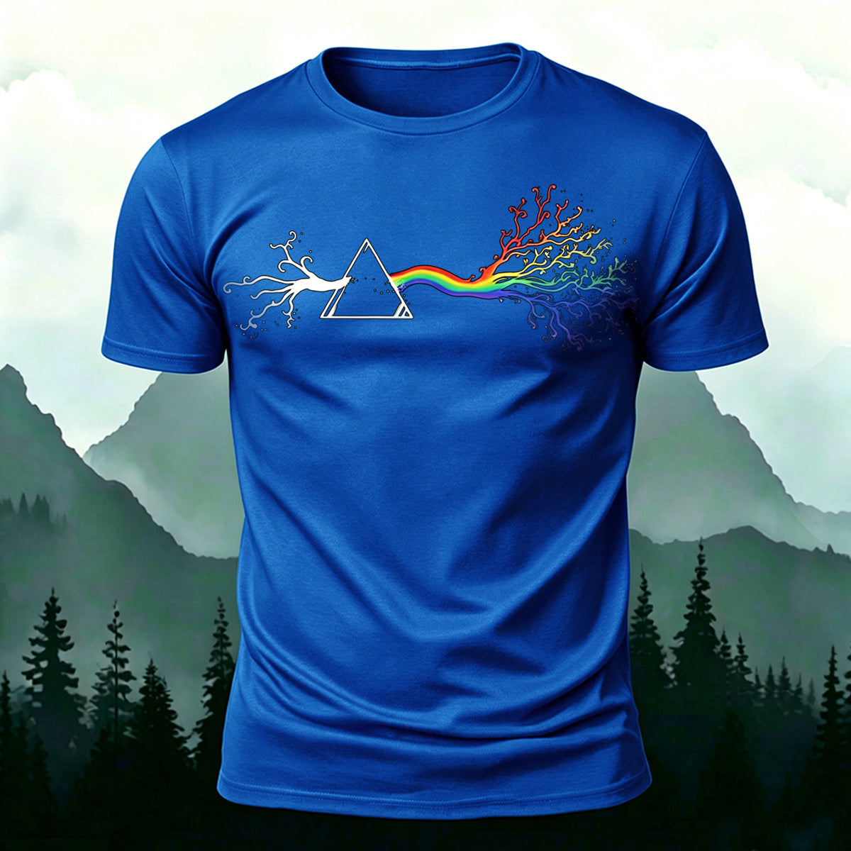 Colorful Tree Print Premium Cotton Round Neck T-Shirt Blue