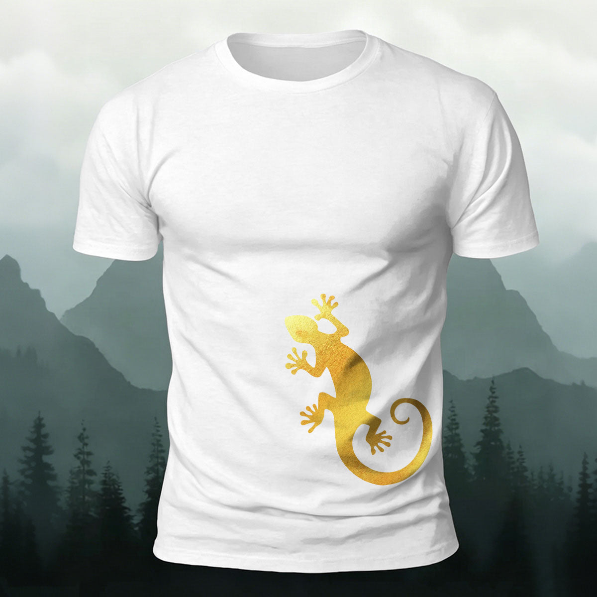 Golden Gecko Print 100% Cotton Crew Neck T-Shirt