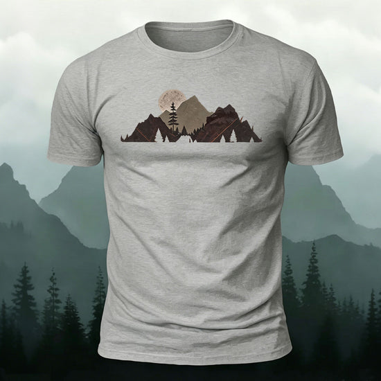 Mountain Landscape Pattern Natural Style Casual T-Shirt grey