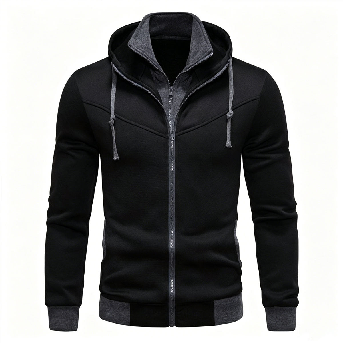 Double Zippers Casual Fleece-Lined Oversized Long-Sleeve Hooded Jacket