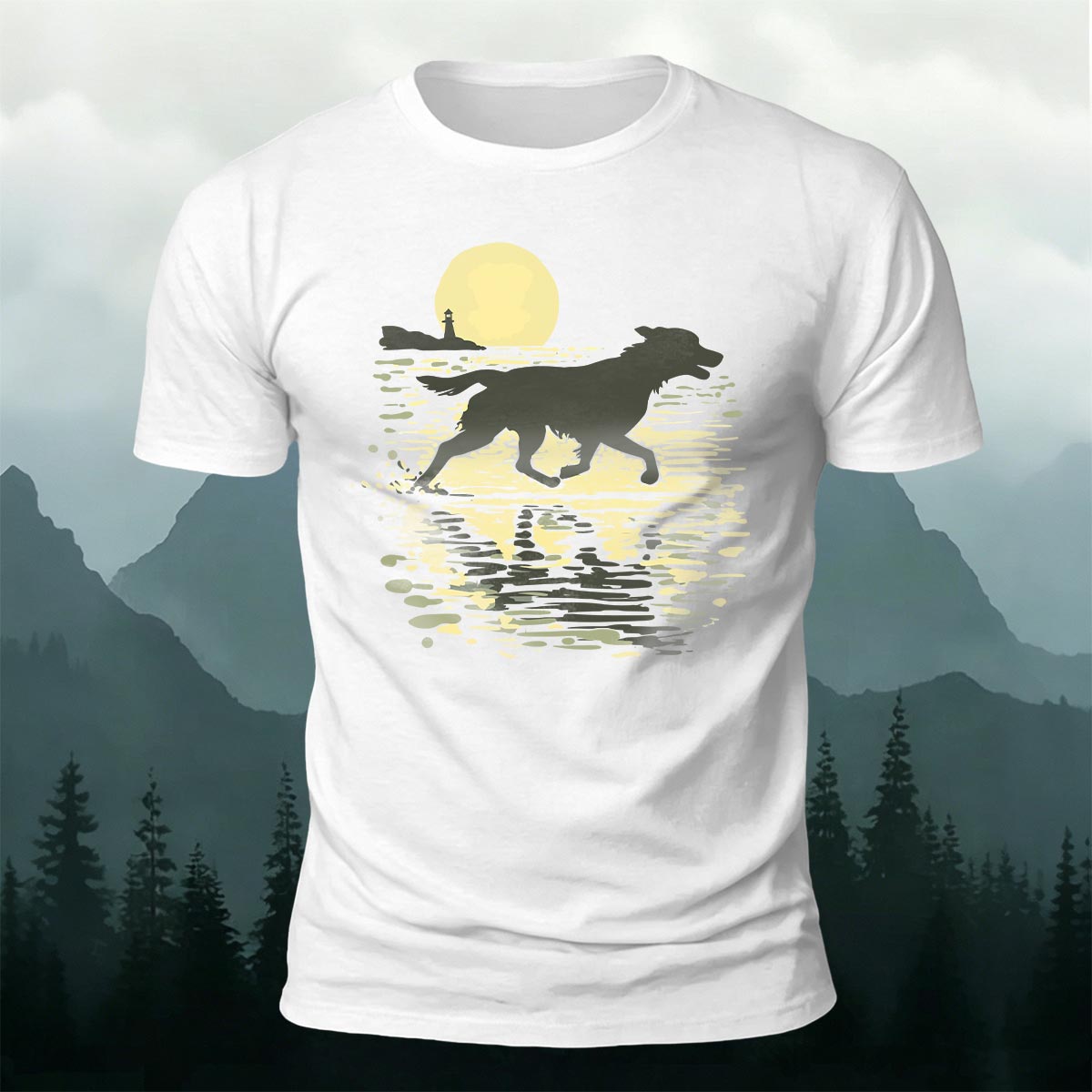 Wolf Running at Sunset Art Print Casual Cotton T-Shirt