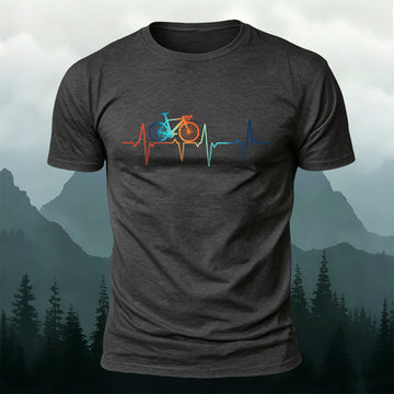 Bicycle Color Print Natural Soft-touch Feel T-Shirt Dark Grey
