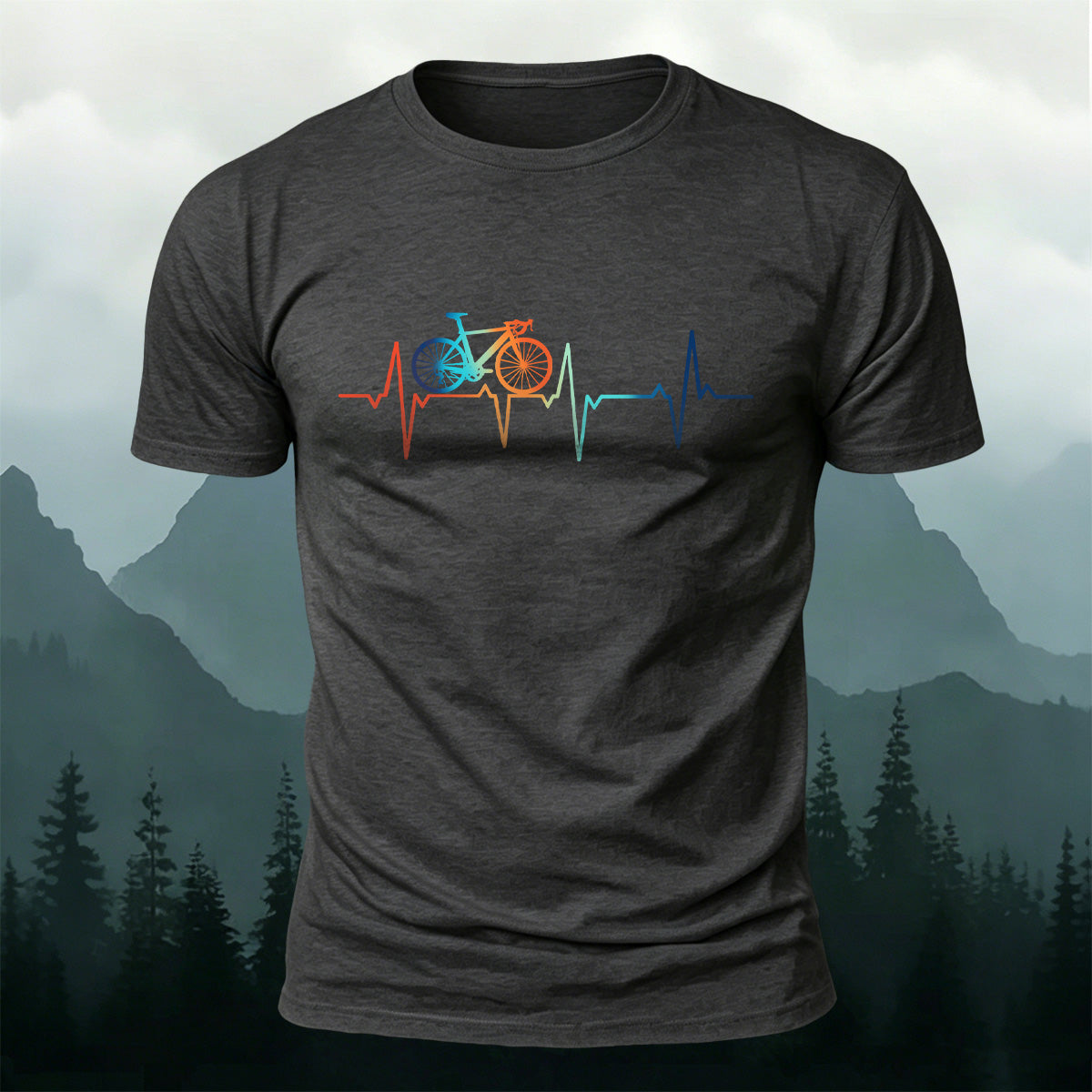 Bicycle Color Print Natural Soft-touch Feel T-Shirt Dark Grey
