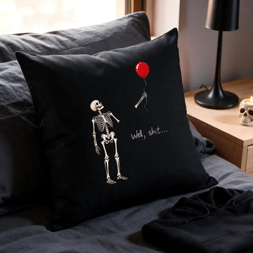 Linen Skeleton Balloon Print Pillow