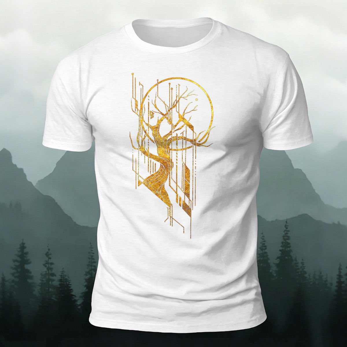 Line Tree Graphic Casual Premium Cotton T-Shirt
