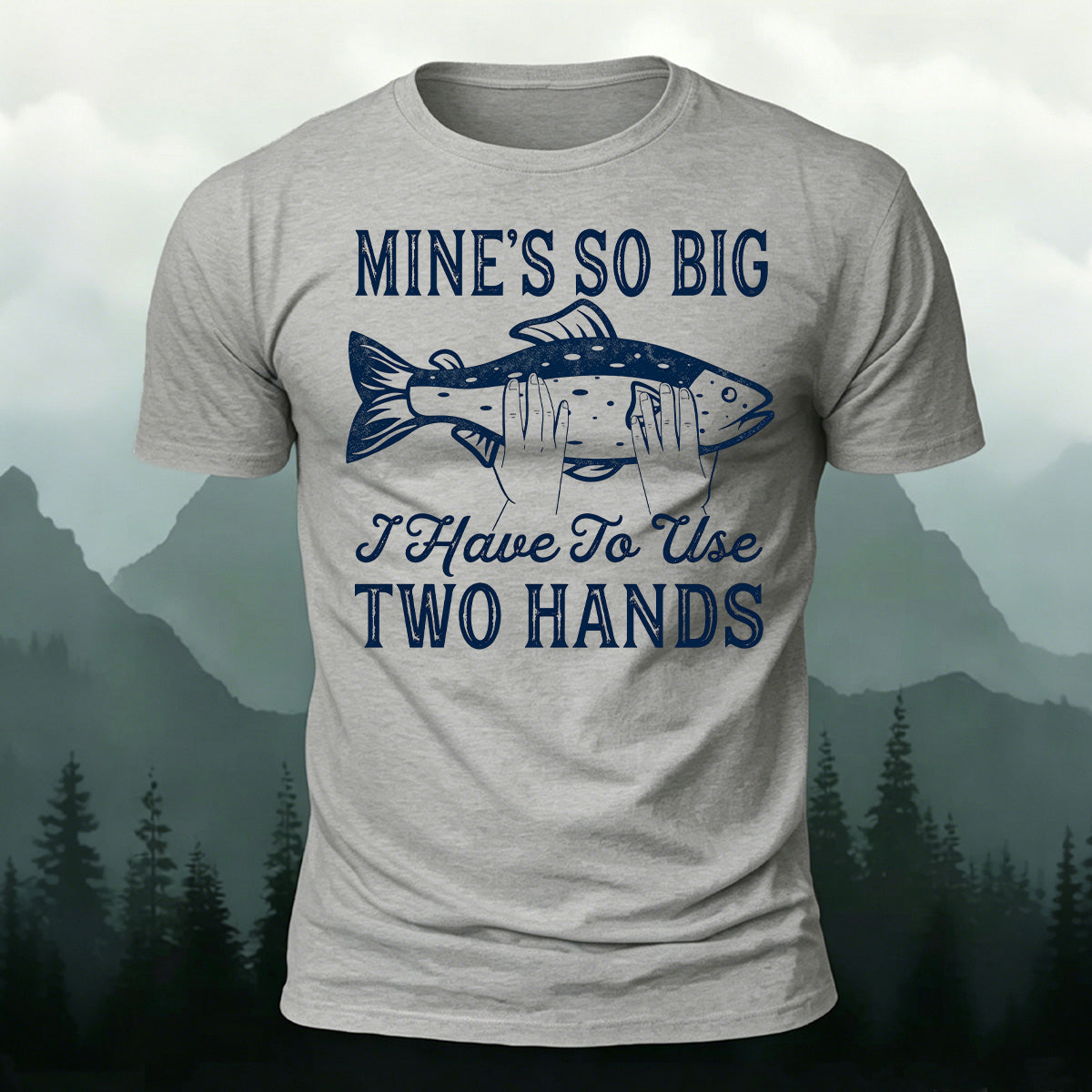 Big Fish in Hand Pattern  Daily Cotton T-shirt Grey