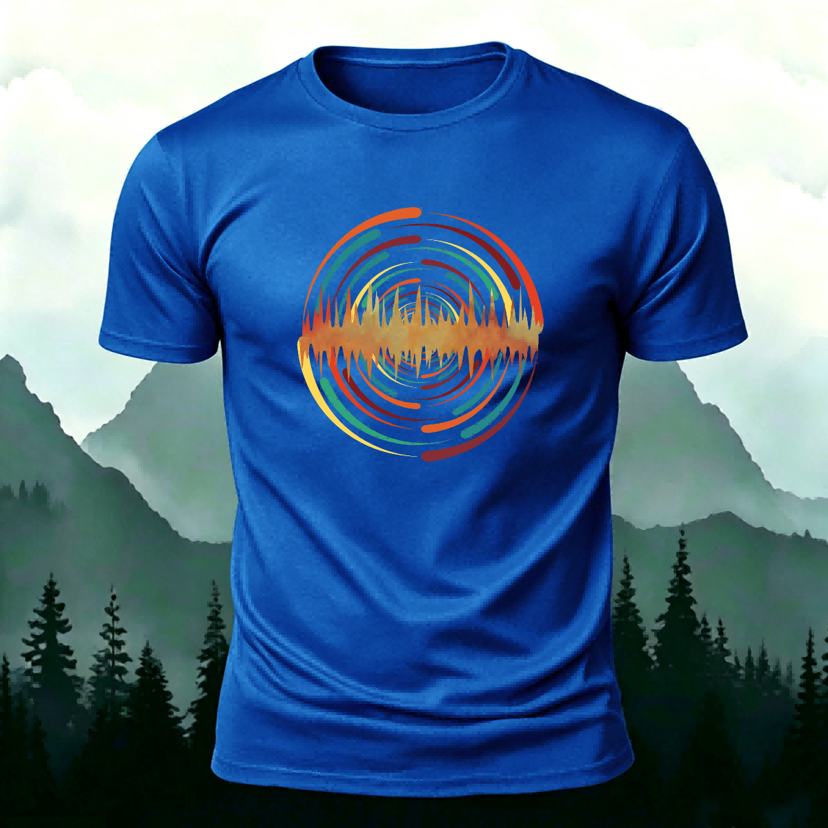Colorful Pattern Artistic Casual Premium Cotton T-Shirt Blue
