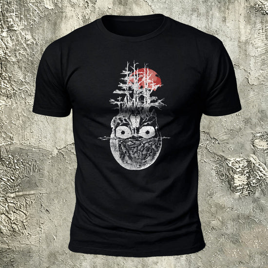Withered Forest Skull Print Cotton Crew Neck T-Shirt Black