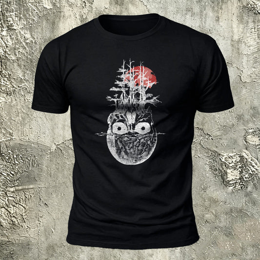 Withered Forest Skull Print Cotton Crew Neck T-Shirt Black