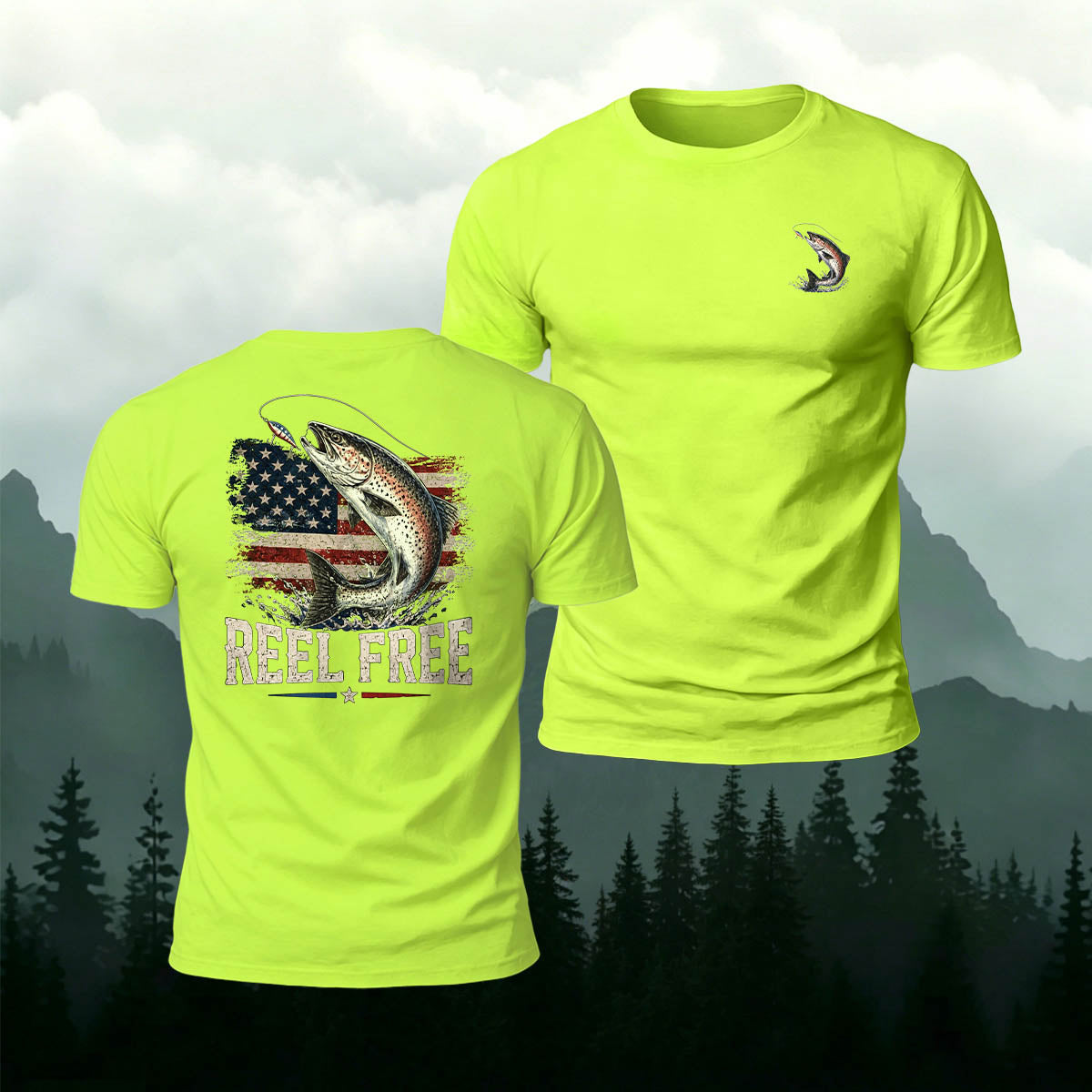 American Retro Trout Print 100% Cotton T-Shirt