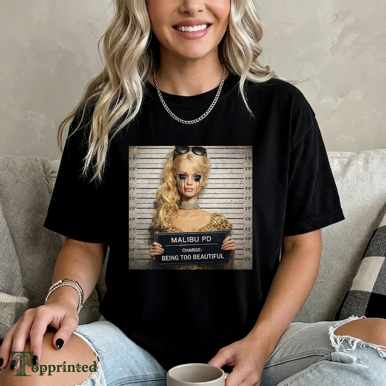 Meme Hand-Held Sign Print Pattern Cotton T-Shirt