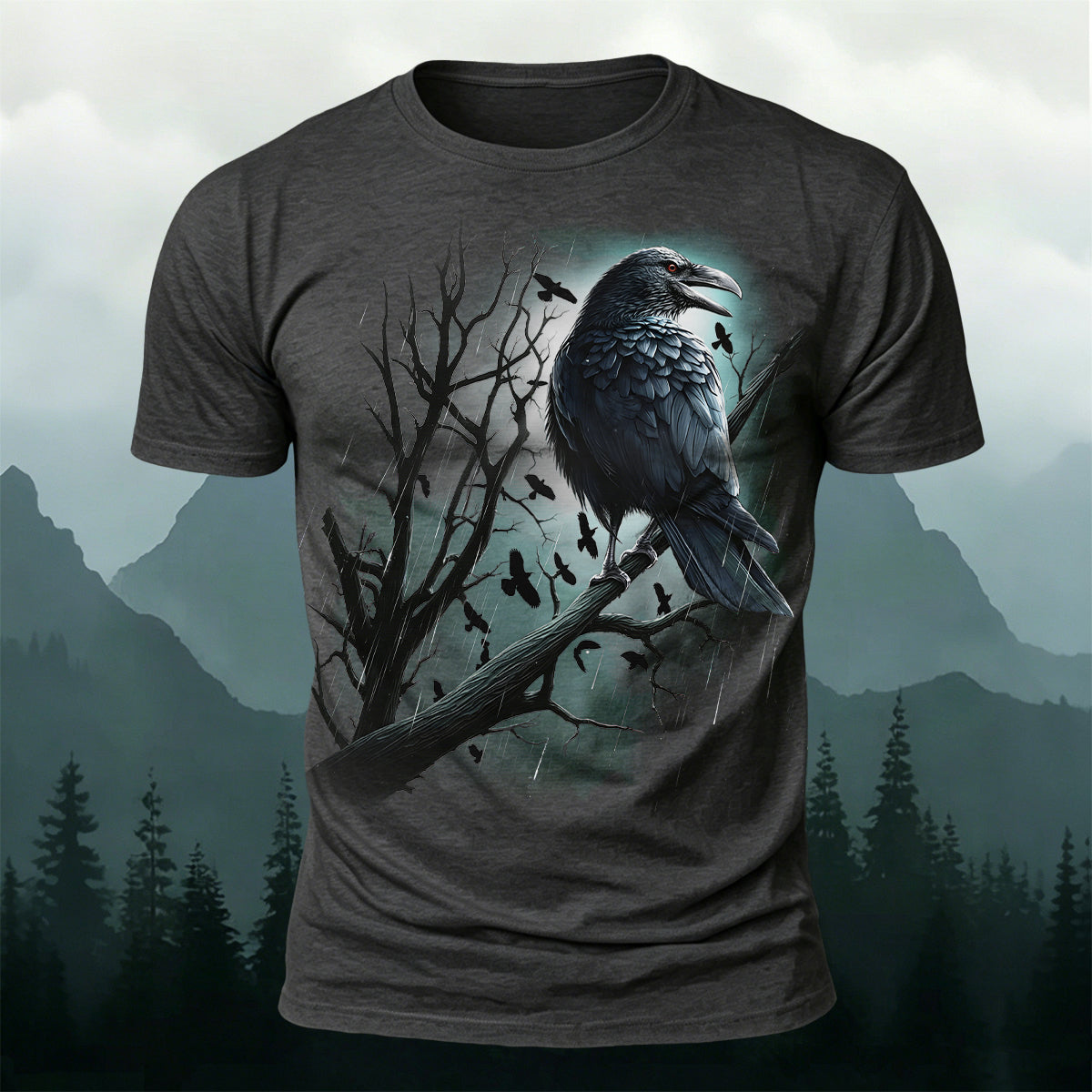 Bird Pattern Dark Style Casual Short-Sleeve T-Shirt