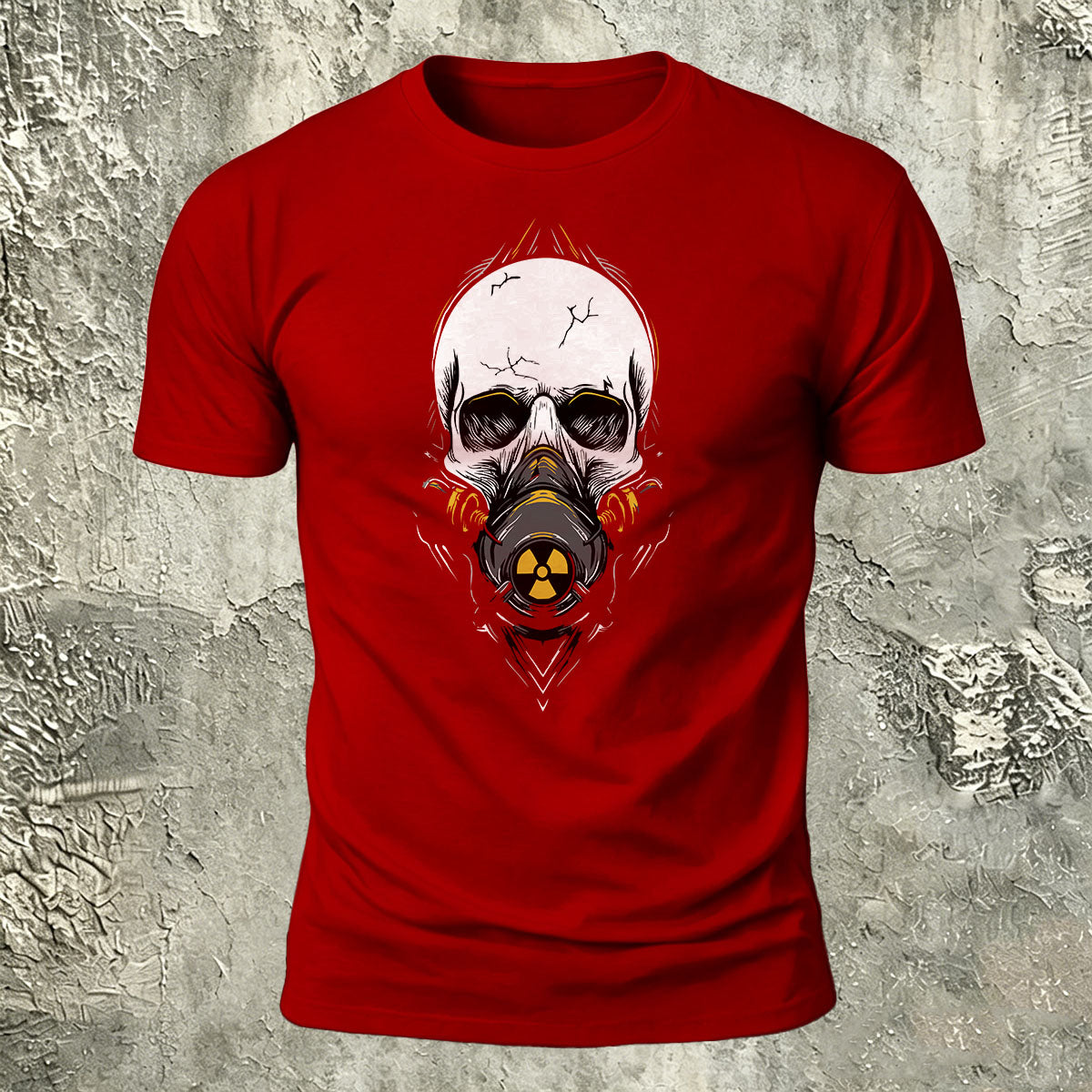 Gas Mask Skull Print Cotton Crew Neck T-Shirt Red