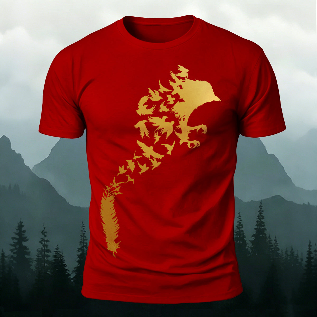 Artistic Bird Print Natural Premium Cotton T-Shirt