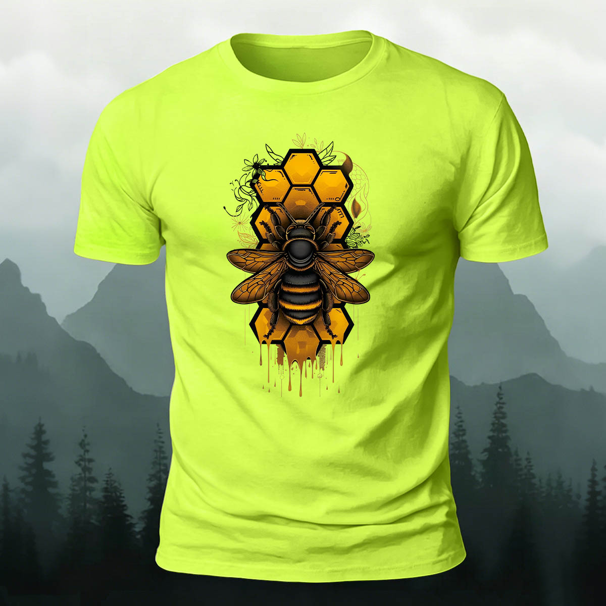 Bee Print Casual Natural 100% Cotton T-Shirt