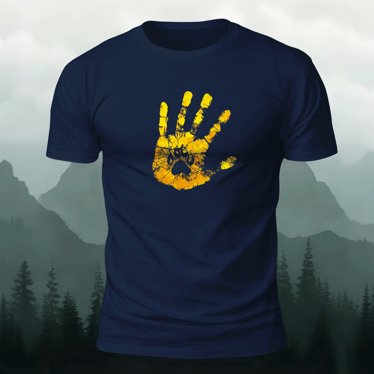 Palm Print Pattern Trend Skin-friendly T-Shirt Navy