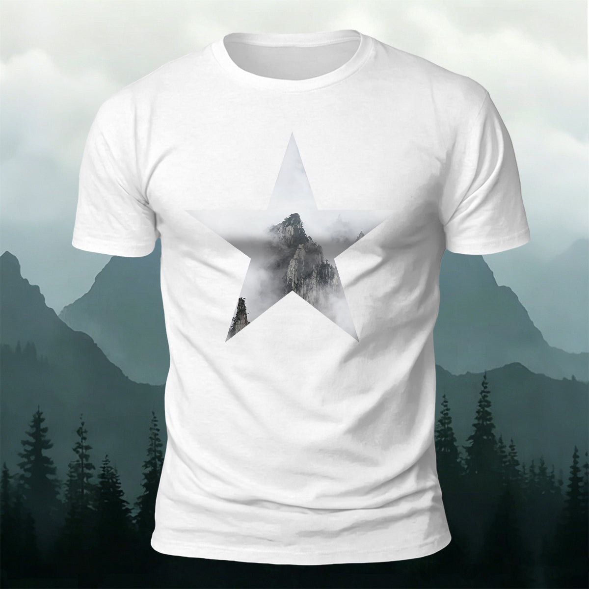 Five-Pointed Star Forest Casual Cotton T-Shirt