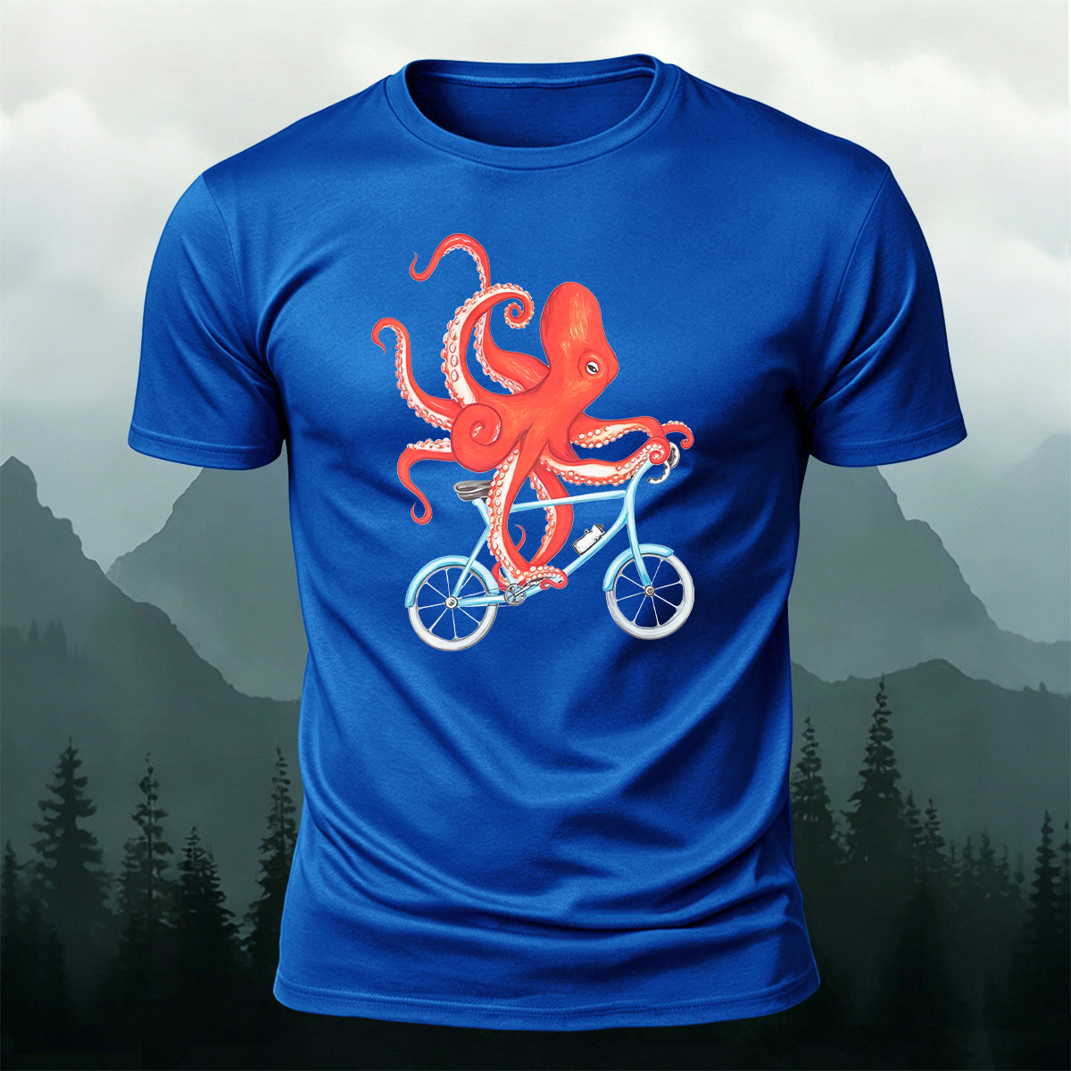 Octopus Cycling Graphic Fun Casual Cotton Tee
