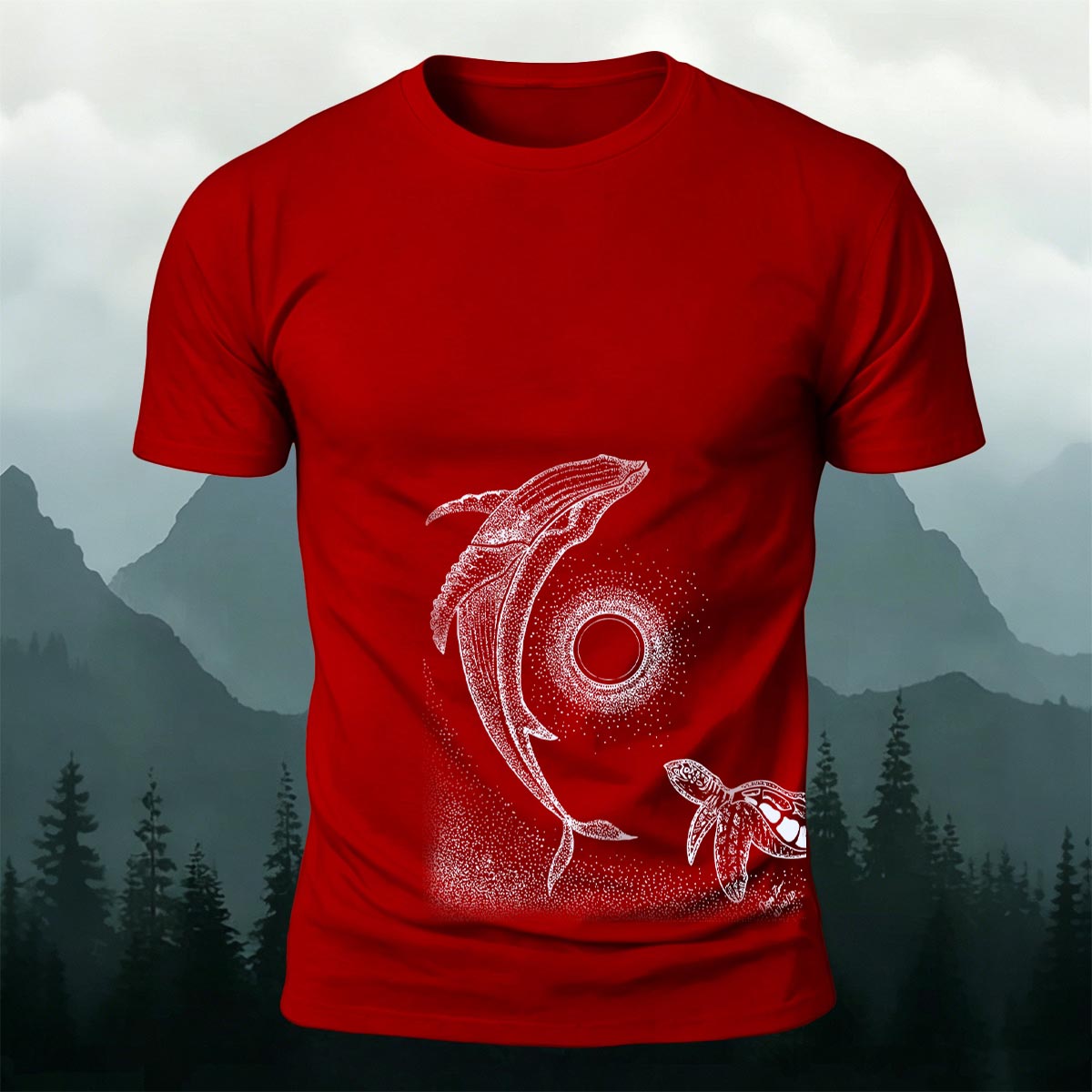 Star Ring Whale Print Casual Cotton T-Shirt