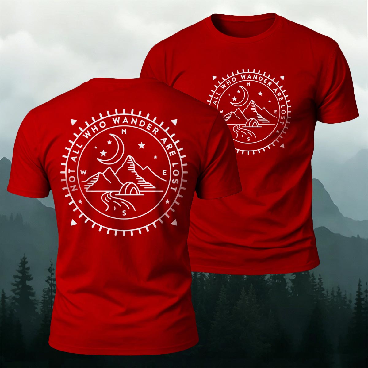 Nighttime Mountain Print Casual Cotton T-Shirt