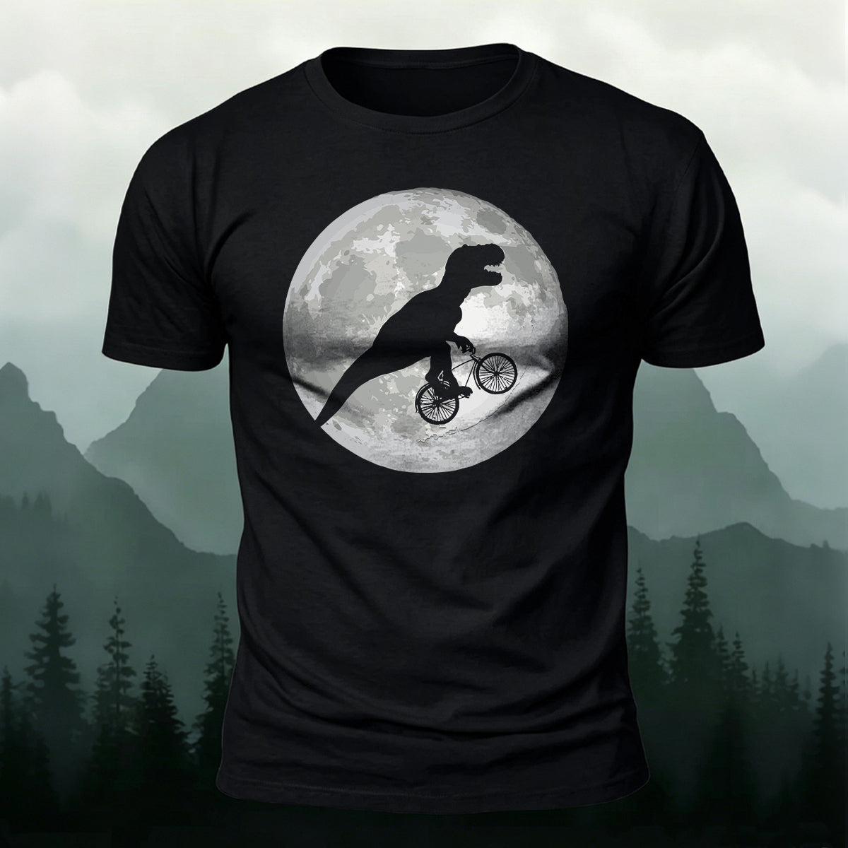 Dinosaur Fossil Bike Ride on the Moon  Cotton T-Shirt