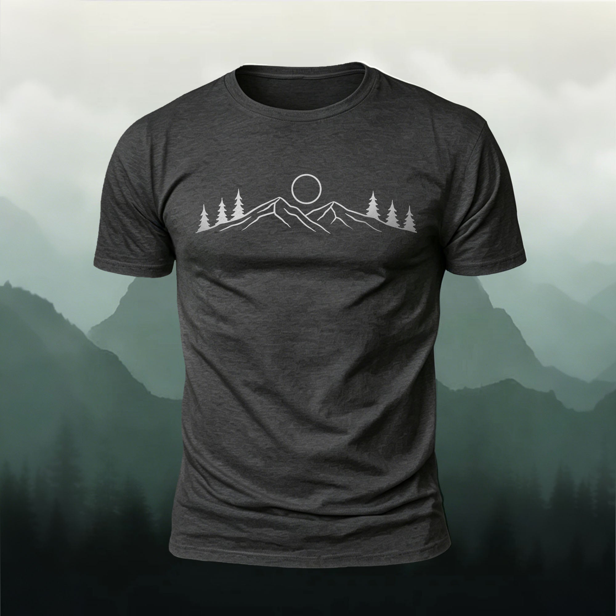 Sunrise Mountain Forest Print Casual T-Shirt