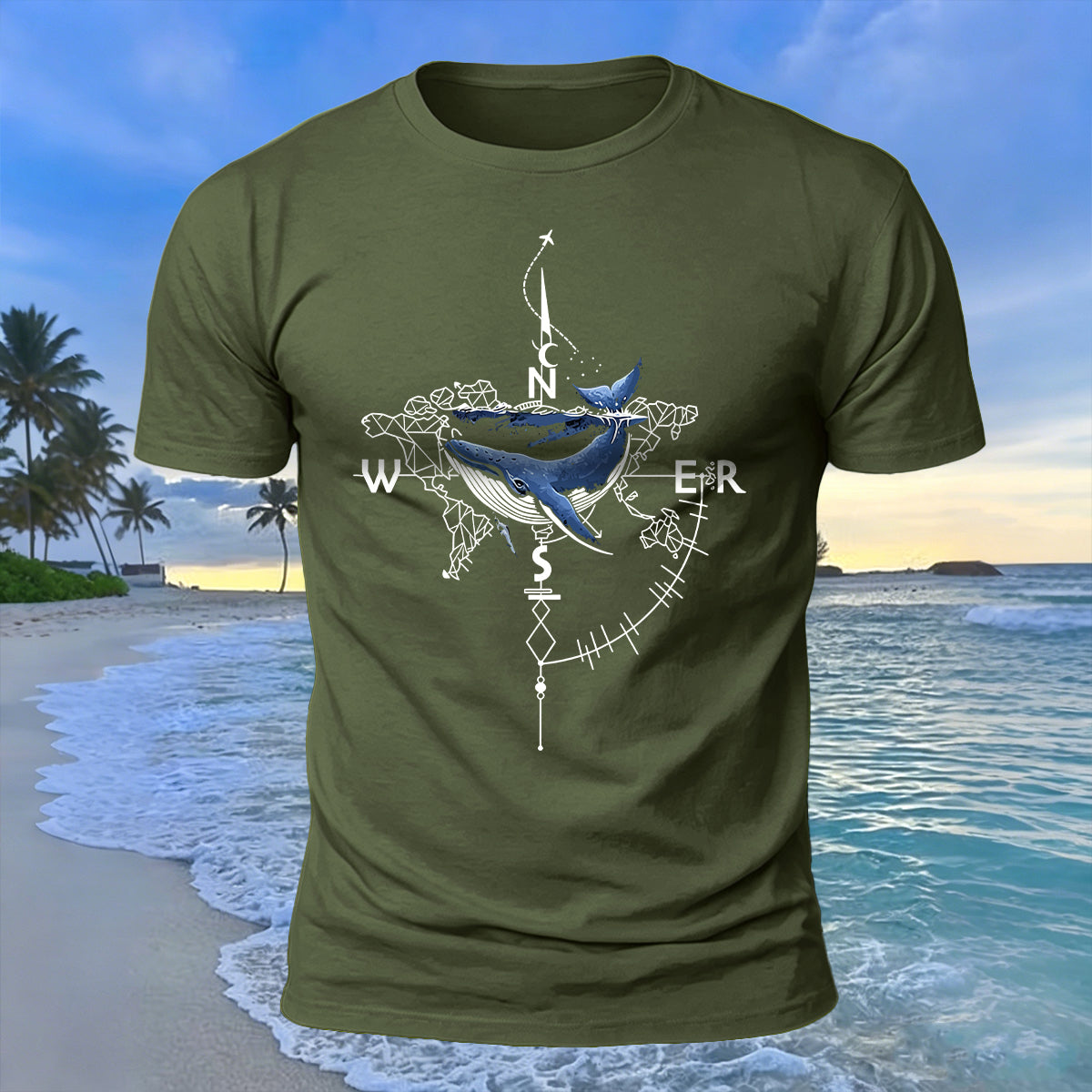 Creative Whale Compass Print 100% Cotton Soft-Touch T-Shirt