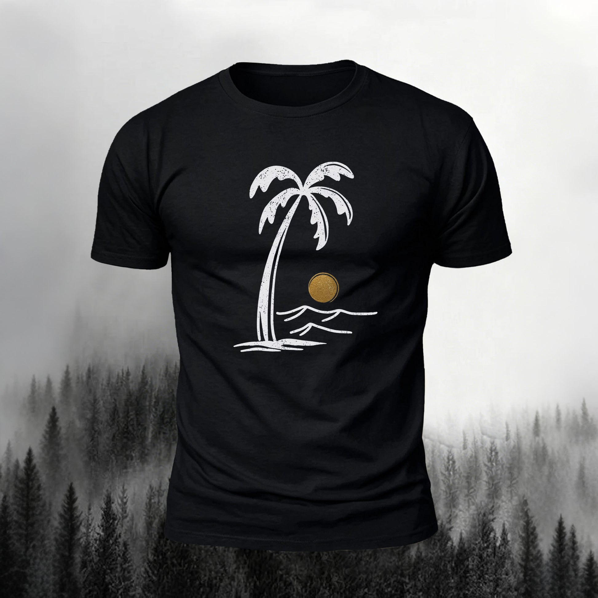 Mountain Series Simple Pattern Cotton Breathable T-Shirt Black